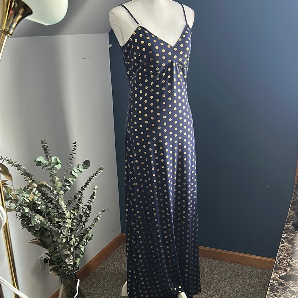 Navy and Gold Polka Dot Maxi Dress